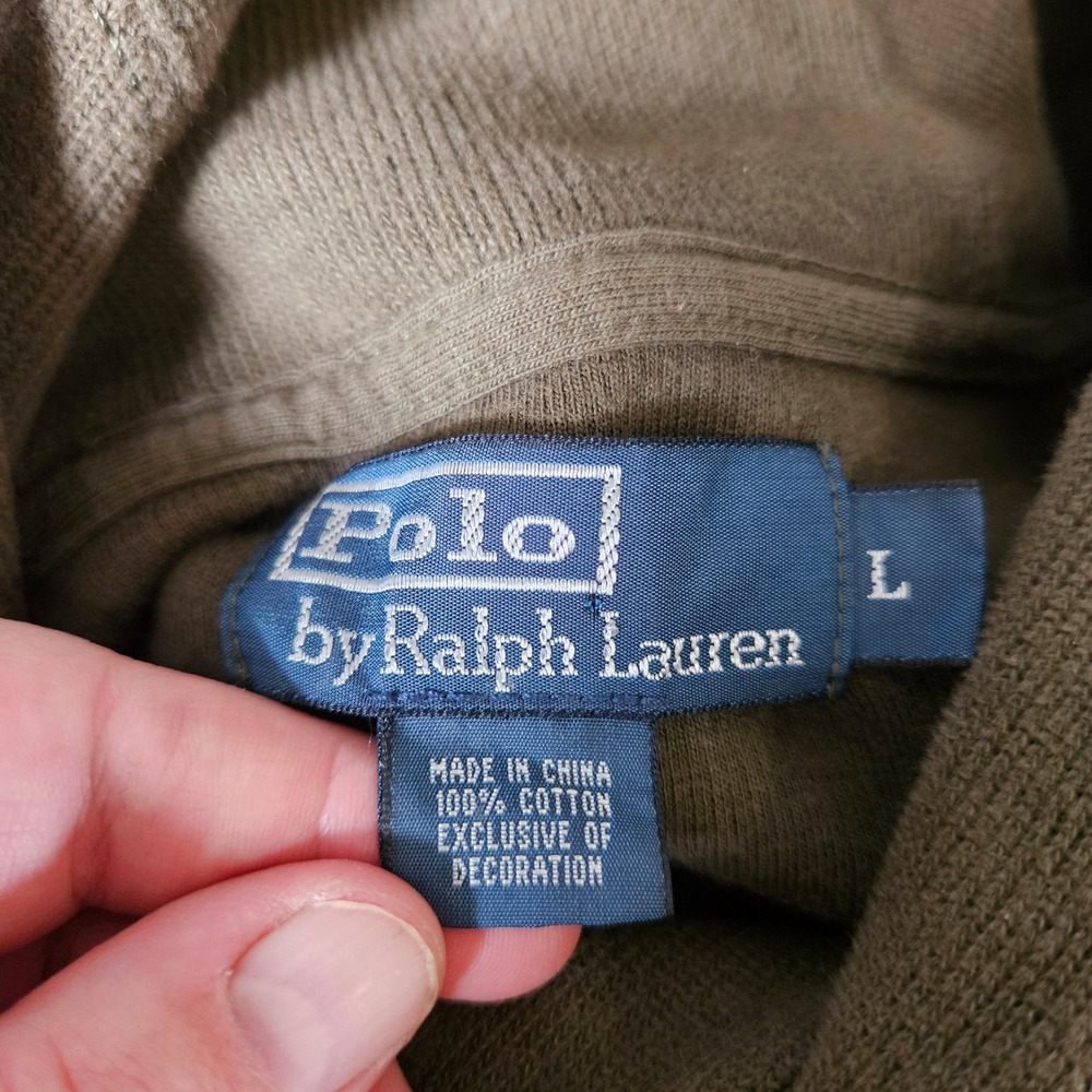 Vtg 90s Polo Ralph Lauren Olive Green Shawl Collar Cotton Pullover Sweater Large - Picture 6 of 6